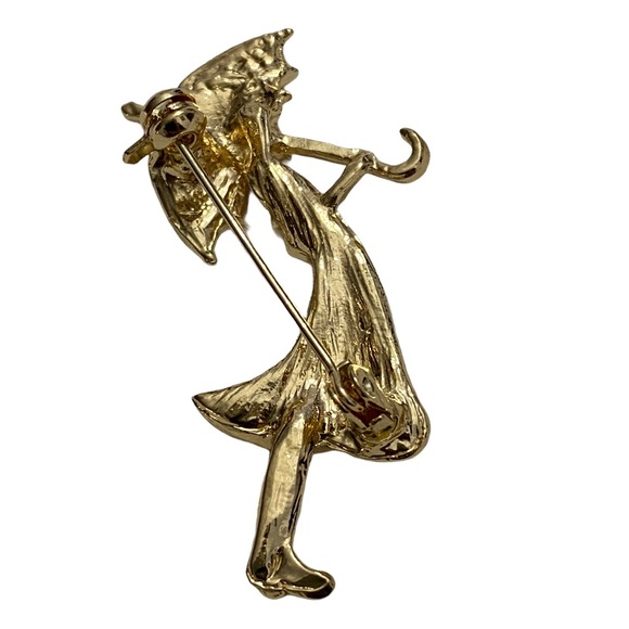 *new* stylish lady in the rain brooch pin - Picture 2 of 3